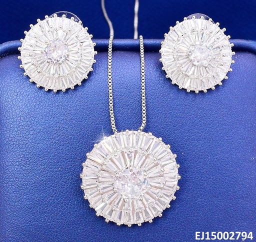 [EJ15002794] SET PLATEADO CIRCULO ZIRC RECT EN ESPIRAL SE1231-6