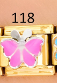 [AC19000118] CHARM ITALIANO 18K ACERO INOX.9*10MM MARIPOSA ROSA