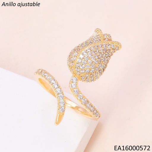 [EA16000572] ANILLO DORADO TULIPAN AJUSTABLE ZIRC. RE205-6