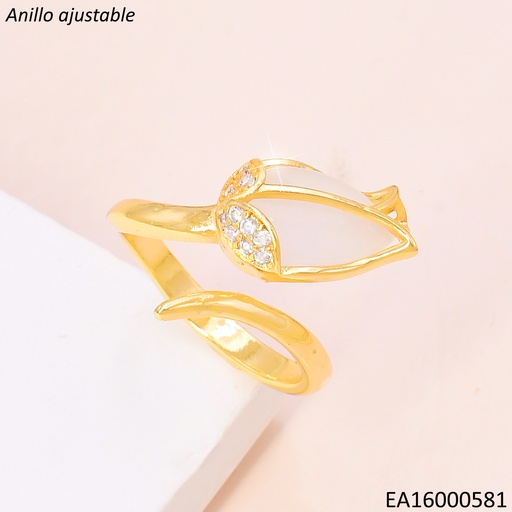 [EA16000581] ANILLO DOR AJUSTABLE TULIPAN CREMA RE199-9