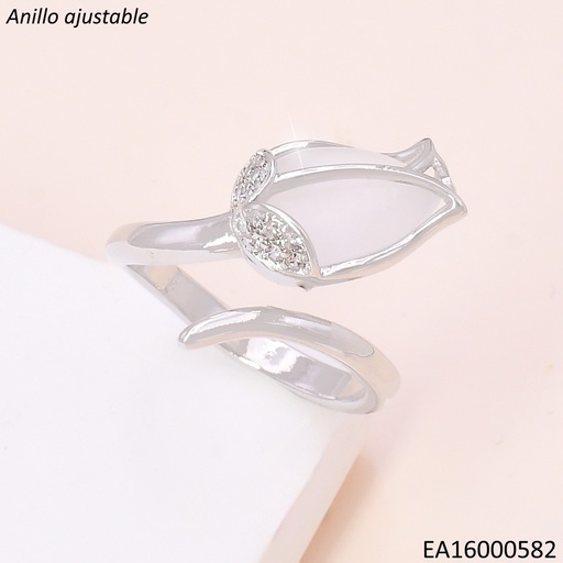 [EA16000582] ANILLO PLAT AJUSTABLE TULIPAN CREMA RE200-9