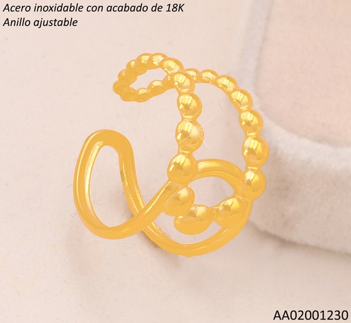 [AA02001230] ANILLO ACERO INOX. ACABADO 18K.LISO/PELOTITAS "0" P25070109