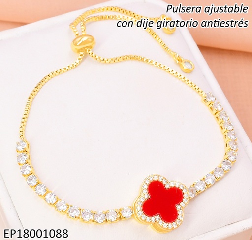 [EP18001088] PULSERA DOR AJUSTABLE VAN CLEEF ROJO ANTI-ESTRÉS/ZIRC. BE704-9