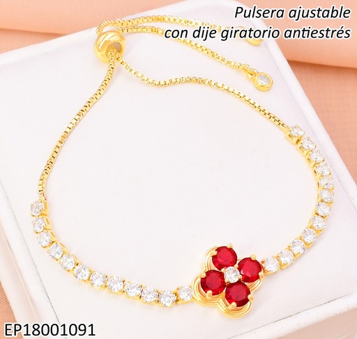 [EP18001091] PULSERA DOR AJUSTABLE VAN CLEEF ROJO ANTI-ESTRÉS/ZIRC. BE695-9