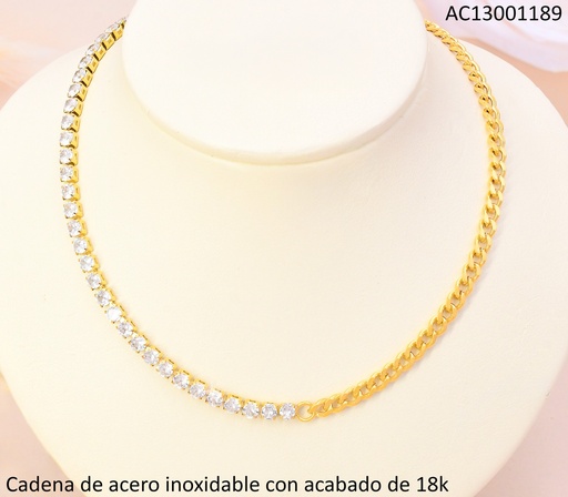 [AC13001189] CADENA ACERO INOXIDABLE ACABADO 18K ESLAB./MITAD ZIRC. P25070050001
