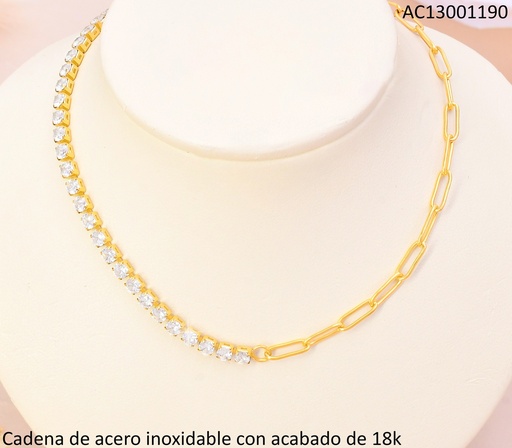 [AC13001190] CADENA ACERO INOXIDABLE ACABADO 18K ESLAB. ALARG./MITAD ZIRC. P25070051001