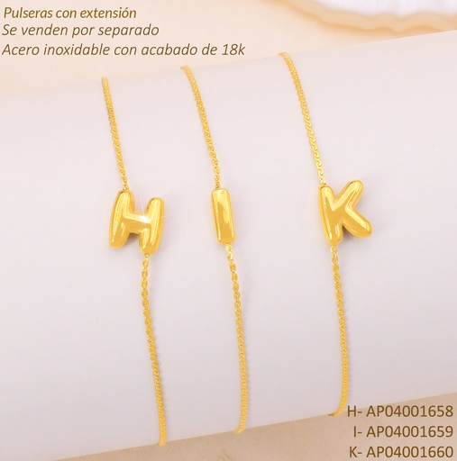 [AP04001658] PULSERA ACERO INOX. ACABADO 18K. LETRA "H "P25070040