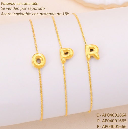 [AP04001664] PULSERA ACERO INOX. ACABADO 18K. LETRA "O"P25070040