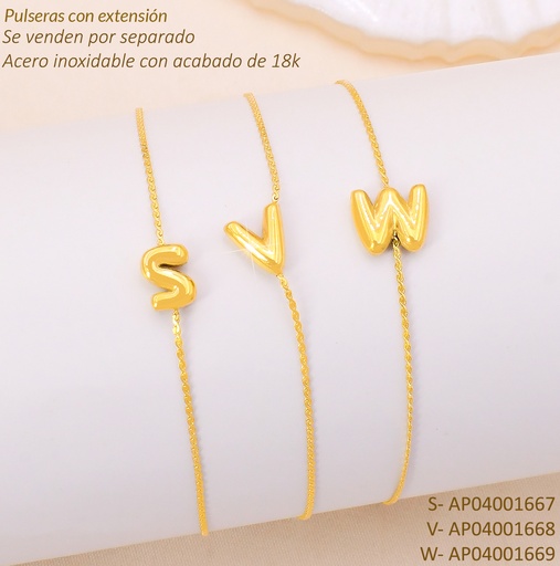 [AP04001669] PULSERA ACERO INOX. ACABADO 18K. LETRA "W" P25070040