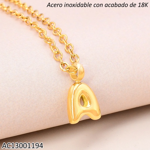[AC13001194] CADENA ACERO INOX. ACABADO 18K.INICIAL "A" P25070039