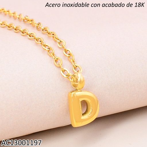 [AC13001197] CADENA ACERO INOX. ACABADO 18K.INICIAL "D" P25070039