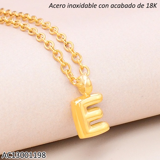 [AC13001198] CADENA ACERO INOX. ACABADO 18K.INICIAL "E" P25070039