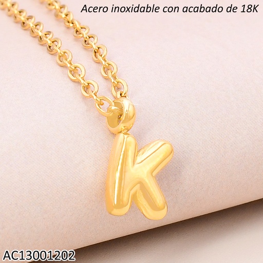 [AC13001202] CADENA ACERO INOX. ACABADO 18K.INICIAL "K" P25070039