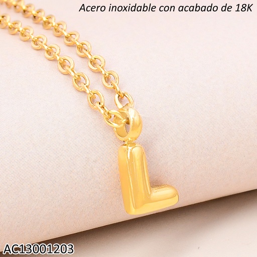 [AC13001203] CADENA ACERO INOX. ACABADO 18K.INICIAL "L" P25070039