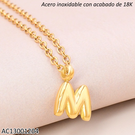 [AC13001204] CADENA ACERO INOX. ACABADO 18K.INICIAL "M" P25070039