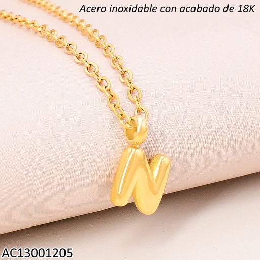 [AC13001205] CADENA ACERO INOX. ACABADO 18K.INICIAL "N" P25070039
