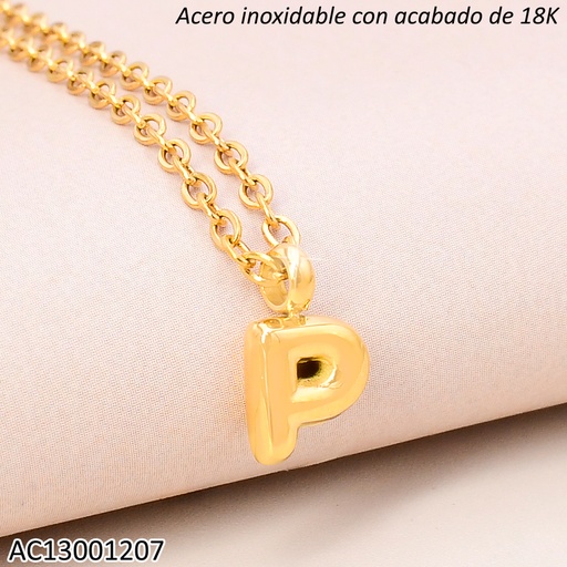 [AC13001207] CADENA ACERO INOX. ACABADO 18K.INICIAL "P" P25070039