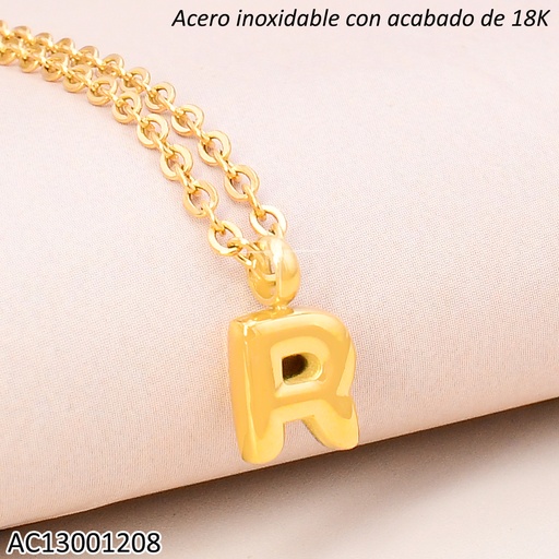 [AC13001208] CADENA ACERO INOX. ACABADO 18K.INICIAL "R" P25070039