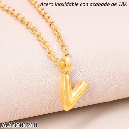 [AC13001210] CADENA ACERO INOX. ACABADO 18K.INICIAL "V" P25070039