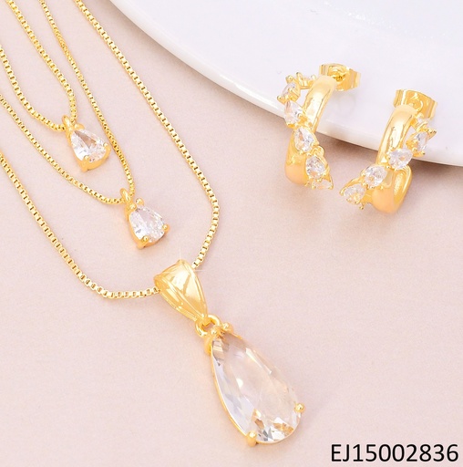 [EJ15002836] SET ARETES "C"ZIRC/LISOS DOBLE CAD.DIJE GOTA SE1005-9