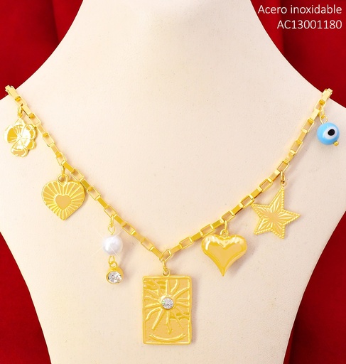 [AC13001180] CADENA DORADA VENECIANA DIJES FLOR/CORAZON/PERLA/OJO/ESTRELLA/SOL CA481-45