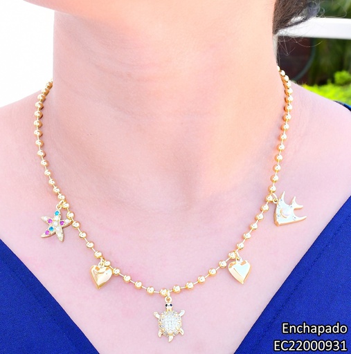 [EC22000931] CADENA DORADA PELOTITAS DIJES ESTRELLA/CORAZONES/PEZ/TORTUGACE (ENCANTO MARINO)265-9