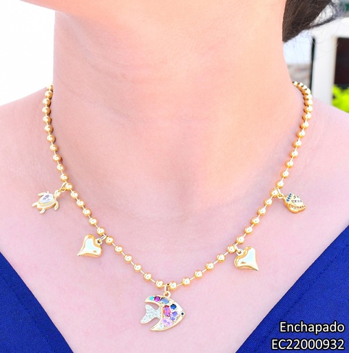 [EC22000932] CADENA DORADA PELOTTAS DIJES PEZ/CORAZONES/TORTUGA (ENCANTO MARINO) CE266-9