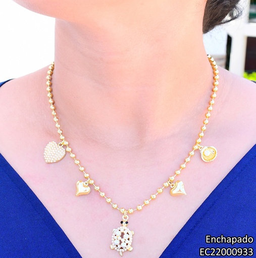 [EC22000933] CADENA DORADA PELOTITAS DIJES OSTRA/CORAZONES/TORTUGA PERLAS (ENCANTO MARINO) CE267-9