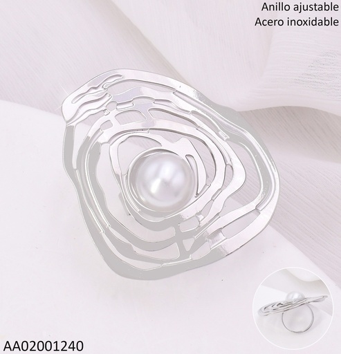 [AA02001240] ANILLO PLAT.ROSA CALADA CENTRO PERLA RA575-45