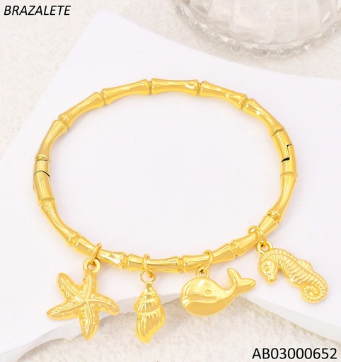 [AB03000652] BRAZALETE DOR BAMBOO DIJES ESTRELLA /BALLENA/CABALLITO DE MAR/CONCHA BA2292-45 CODIGO REPETIDO EN AB03000656