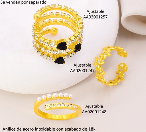 [AA02001248] ANILLO ACERO INOX. ACABADO 18K. LINEA ZIRC/LINEA PERLAS P25070143001