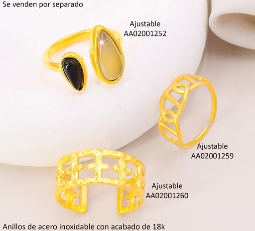 [AA02001259] ANILLO ACERO INOX. ACABADO 18K. CENTRO OVALOS ENTRELAZADOS P2570119001