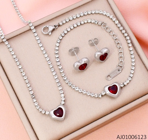 [AJ01006123] SET PLAT.CORAZON ROJO C/PULSERA ZIRC. 7314-436