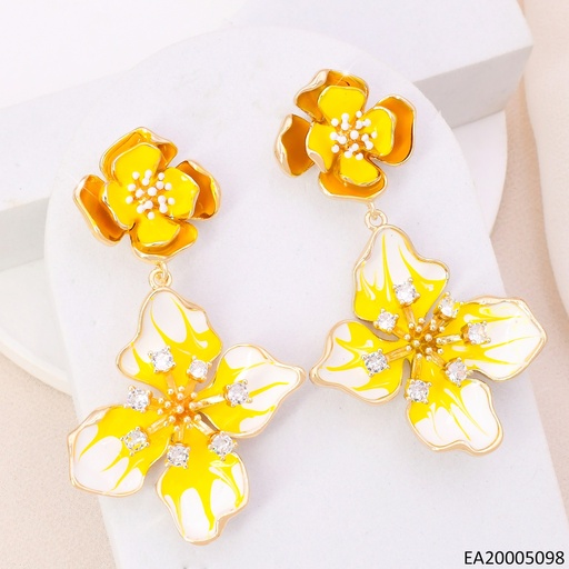 [EA20005098] ARETES DOR 2 FLORES ESMALTADAS AMARILLA C/ BLANCO EE4392-6