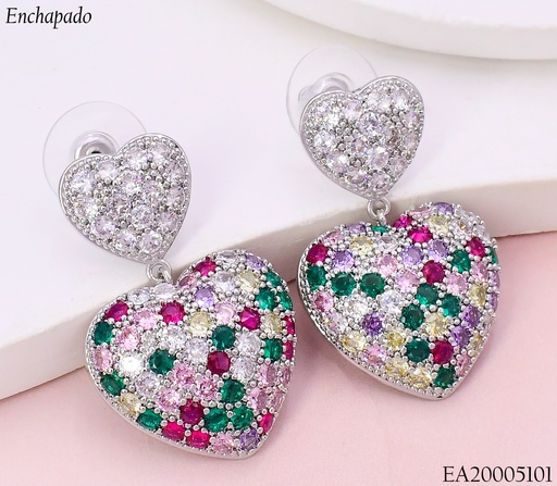 [EA20005101] ARETES PLAT.2 CORAZONES VERT.C/ZIRC.COLORES EE4399-6