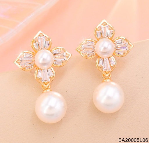 [EA20005106] ARETES FLOR ZIRC. C/PERLA COLGANTE EE4406-6