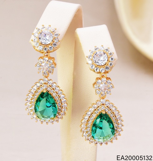 [EA20005132] ARETES DOR FLOR ZIRC./ GOTA VERDE EE4504-6