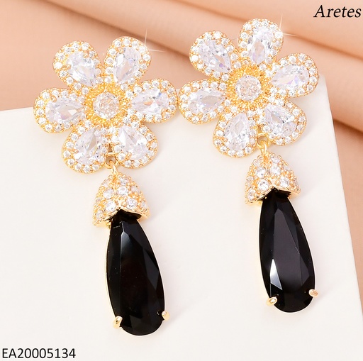 [EA20005134] ARETES DOR FLOR CRISTAL/ GOTA NEGRA EE4506-6