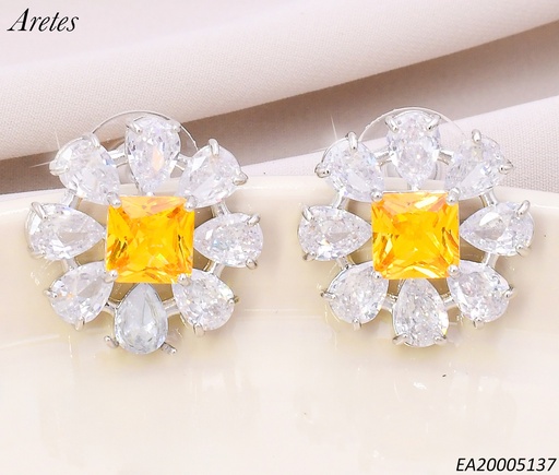 [EA20005137] ARETES PLAT.FLOR ZIRCONIAS CENTRO🟨 EE4533-6