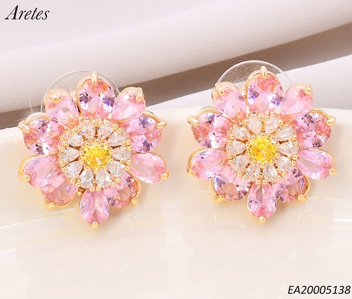 [EA20005138] ARETES FLOR PETALOS ZIRCONIAS ROSADAS EE4534-6