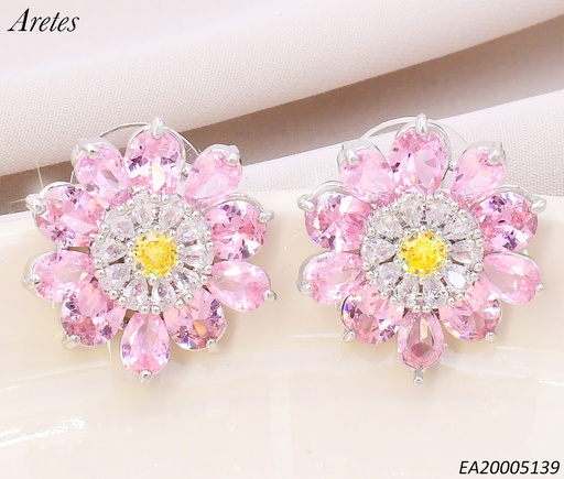[EA20005139] ARETES PLAT.FLOR PETALOS ZIRCONIAS ROSADASEE4535-6