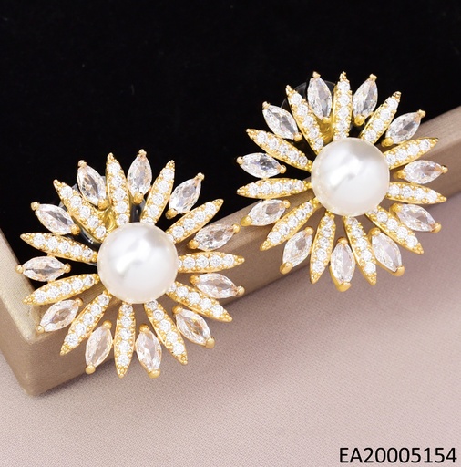 [EA20005154] ARETES DOR FLOR ZIRC/PERLA CENTRO EE4550-6