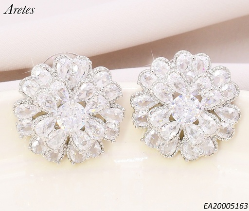 [EA20005163] ARETES FLOR RD.ZIRCONIAS C/BORDE PLAT. EE4559-6