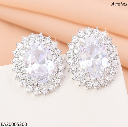 [EA20005200] ARETES PLAT OVALO ZIRC CRISTAL  EE4661-6