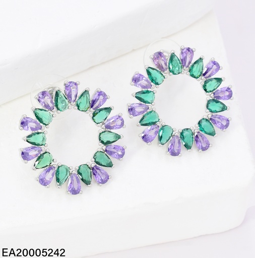 [EA20005242] ARETES PLAT CIRCULO ZIRC VERDES/ MORADAS EE4739-6