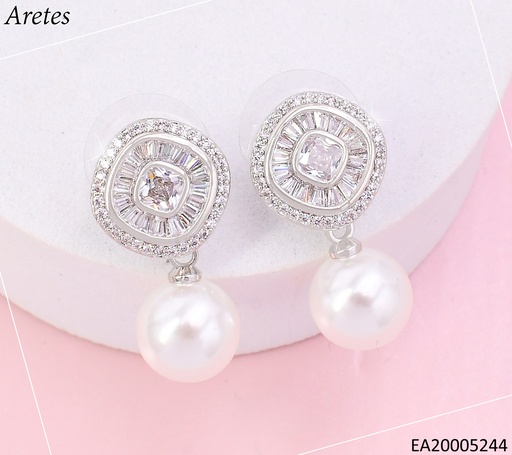 [EA20005244] ARETES PLAT.ROMBO ZIRC.C/PERLA COLGANTE EE4741-6