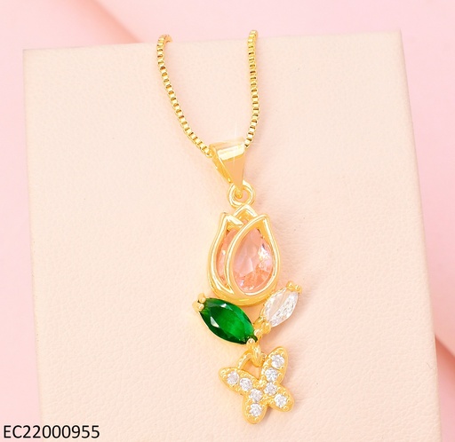 [EC22000955] CADENA DORADA TULIPAN ZIRC. ROSADA VERT. CE419-9