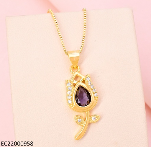 [EC22000958] CADENA DORADA TULIPAN VERT. ZIRC MORADA CE423-9