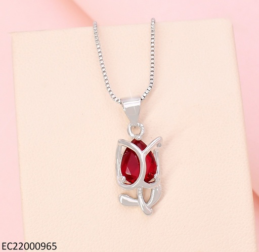 [EC22000965] CADENA PLATEADA TULIPAN ZIRC. ROJA VERT. CE431-9