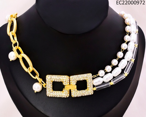 [EC22000972] CADENA DOR PERLAS/ESLAB. OVALADOS /CUADROS ZIRC.CE444-9